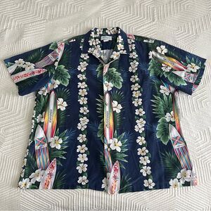 Kolekole Vintage Hawaiian Surfboard Print Button Down Men's Size XL 100% Cotton